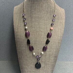Live Beaded Y-Drop Necklace 19 In Purple Black Pink Silver Chain Retro BoHo Y2K
